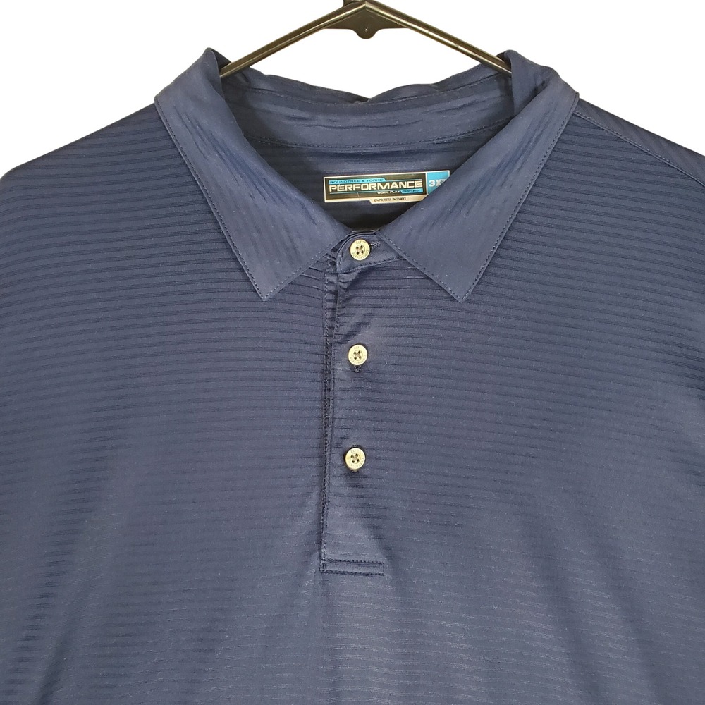 Roundtree & Yorke Performance Polo Shirt Mens 3XT Blue Striped Short Sleeve Golf